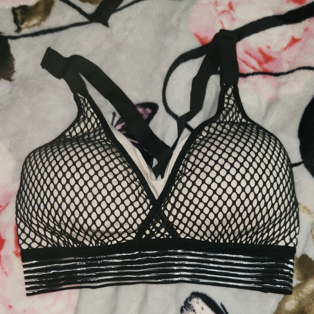 Victoria's Secret Black and White Bra with Mesh Design